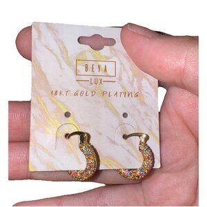 Multicolor Micro Pave 14K Gold Plated Cubic Zirconia Women Hoop Earrings